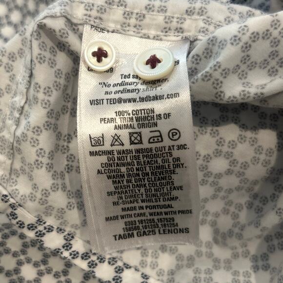 TED BAKER Sanlon Long Sleeve Diamond-print Fitted White 100% Cotton Shirt L/4 - Picture 5 of 6